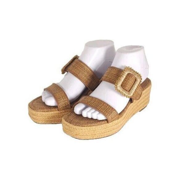 Sam Edelman Women's Chase US 7,5 Eggshell Raffia Espadrille Wedge Sandals - Picture 1 of 15